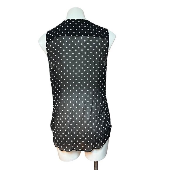 Theory Sheer Polka Dot Ruffle Front Sleeveless Top Black White Large - Picture 5 of 9